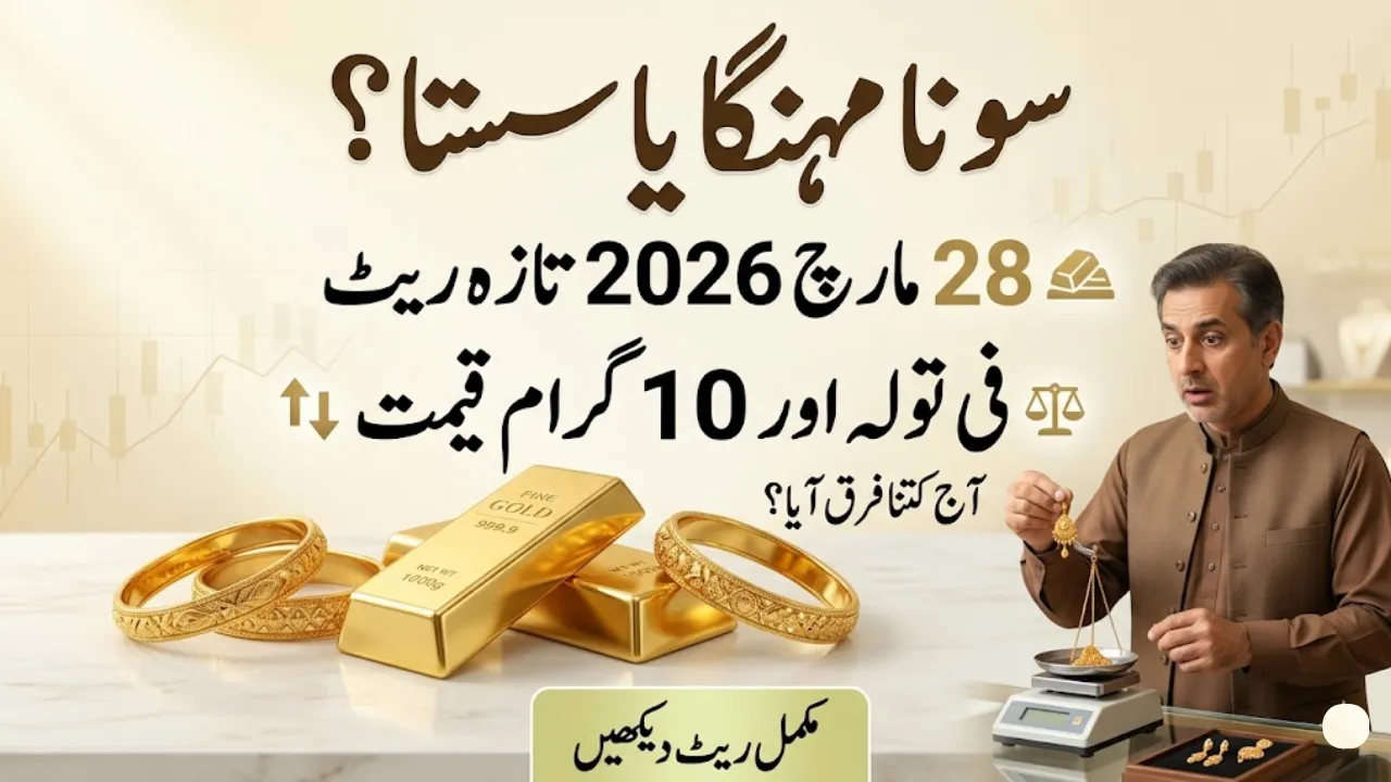 Gold Rate Pakistan 28 March 2026 Per Tola and 10 Gram Price Update